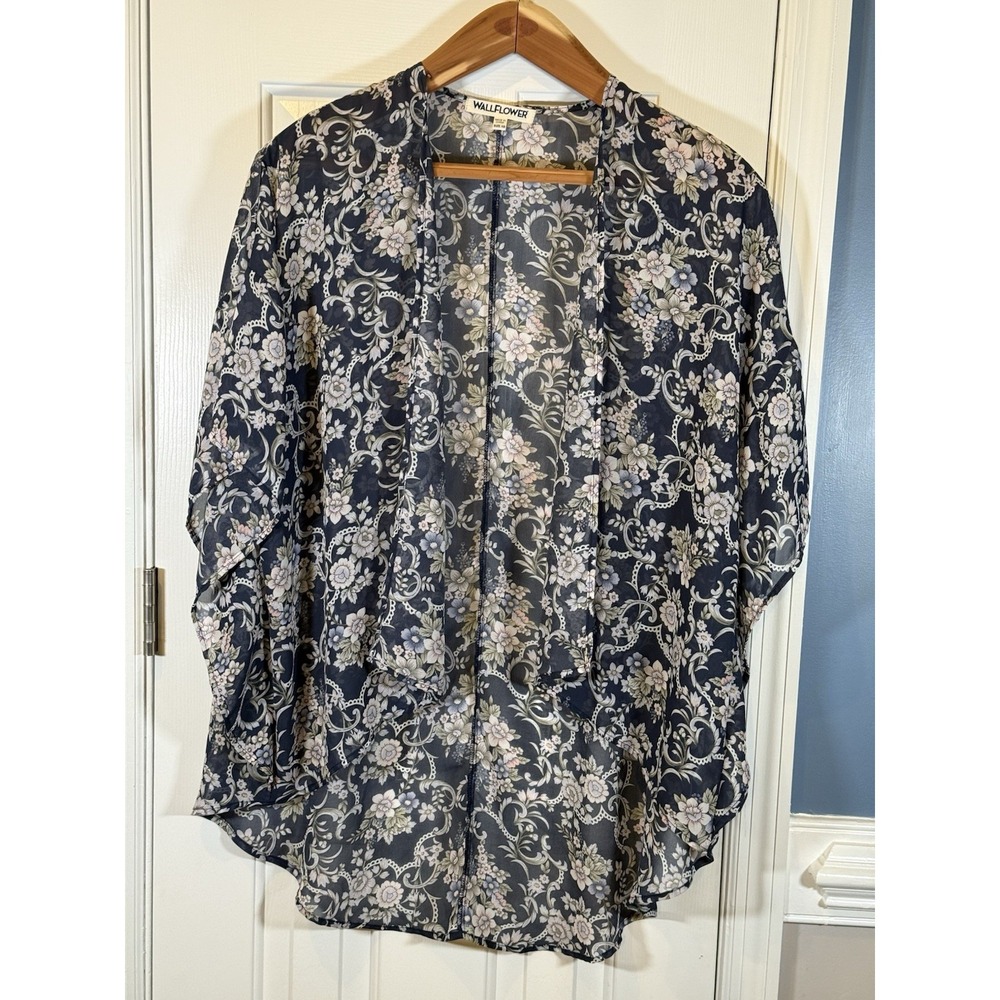Wallflower Floral Kimono XS Cottage Boho Sheer Overlay Feminine Blue Spring